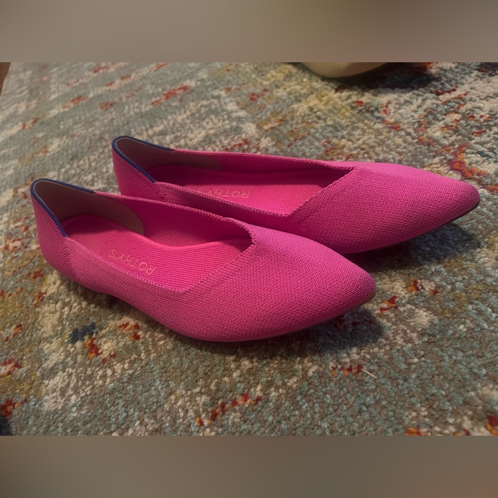 Rothy's Bright Pink Knit Pointed Toe Flats - Picture 6 of 15